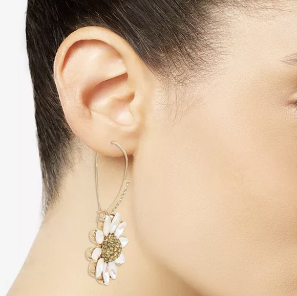 Betsey Johnson Pave Daisy Flower Long Drop Earrings 🌼🌼 - Picture 2 of 3